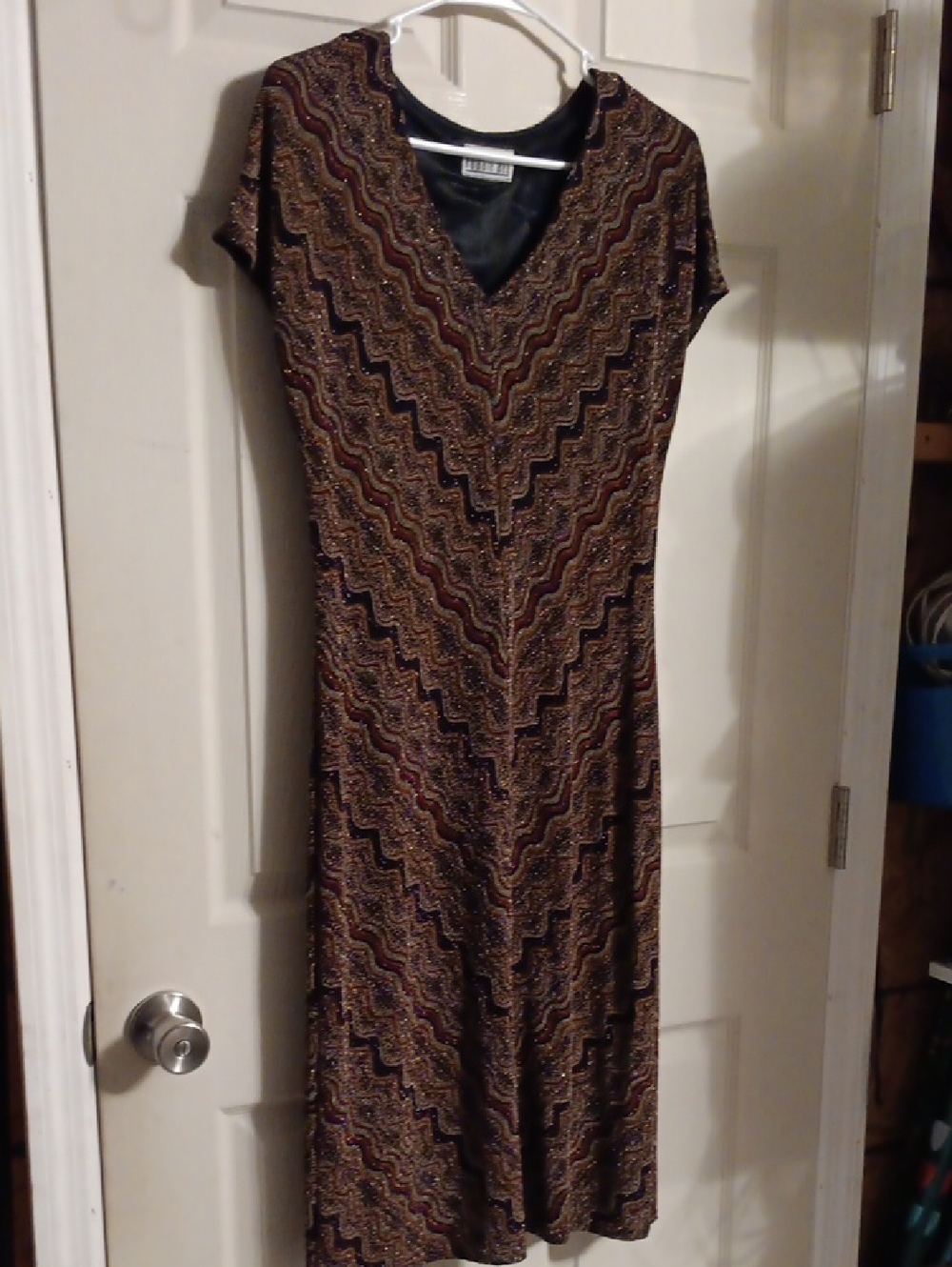 Robbie Bee Brown and Gold Sequin Wave-Pattern Midi Dress